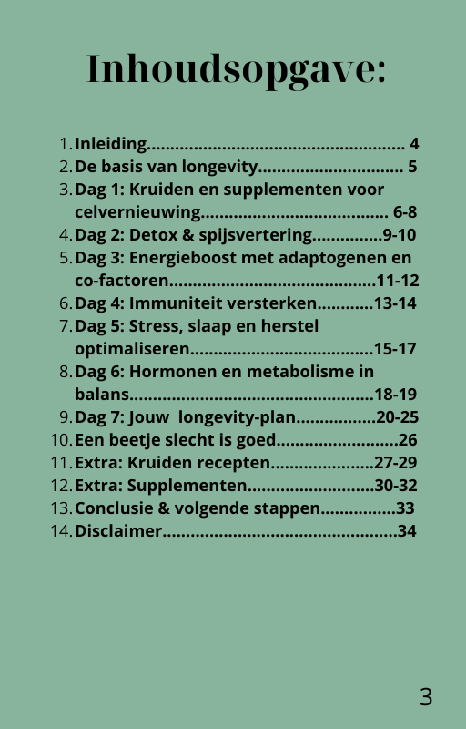 Inhoudsopgave Ebook Longevity